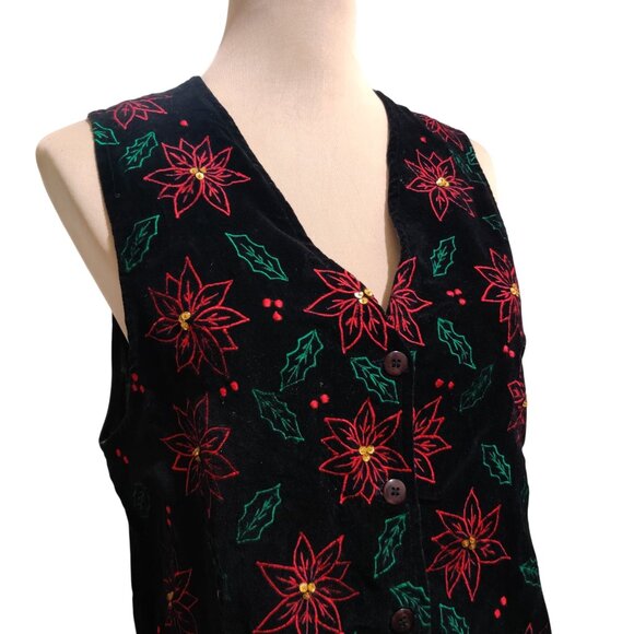 Vintage Casey & Max S Black Velvet Vest Button Front Embroidered Point Hem Cute - Picture 2 of 8